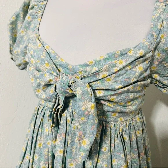 Anthropologie Mable Med Floral Print Puff Sleeve Babydoll Pleated Line Dress EUC - Picture 3 of 11